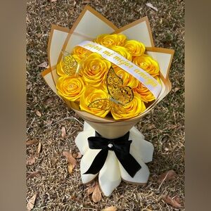 Elegant Yellow Rose Bouquet with Black Ribbon